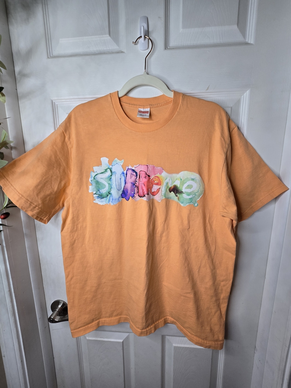Supreme Watercolor Tee Peach SS23 Logo T-Shirt Orange Men's Size L Authentic